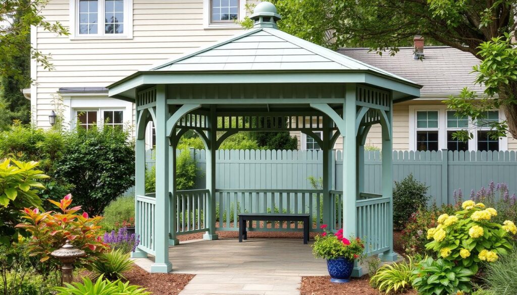 Altana ogrodowa w kolorze dopasowanym do otoczenia i stylu domu Altana ogrodowa w kolorze dopasowanym do otoczenia i stylu domu