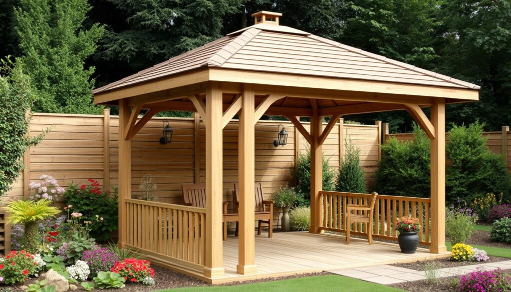 Altana w naturalnych odcieniach drewna harmonizująca z ogrodem Altana w naturalnych odcieniach drewna harmonizująca z ogrodem