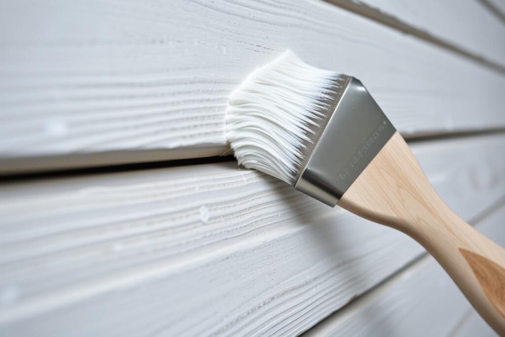 Aplikacja białej farby hybrydowej na drewno zewnętrzne Aplikacja białej farby hybrydowej na drewno zewnętrzne