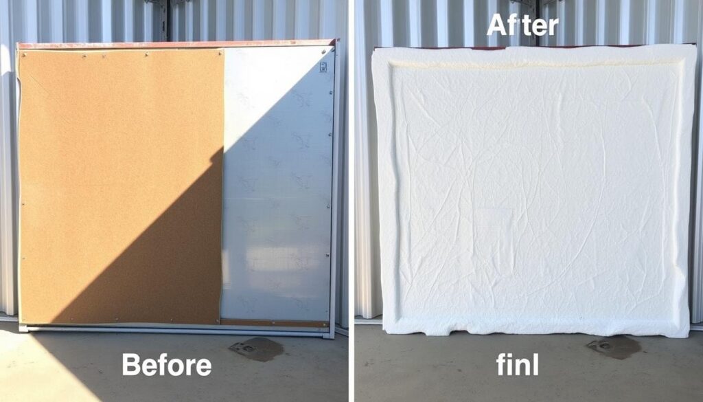 Efekt końcowy prawidłowo przyklejonego styropianu do blachy