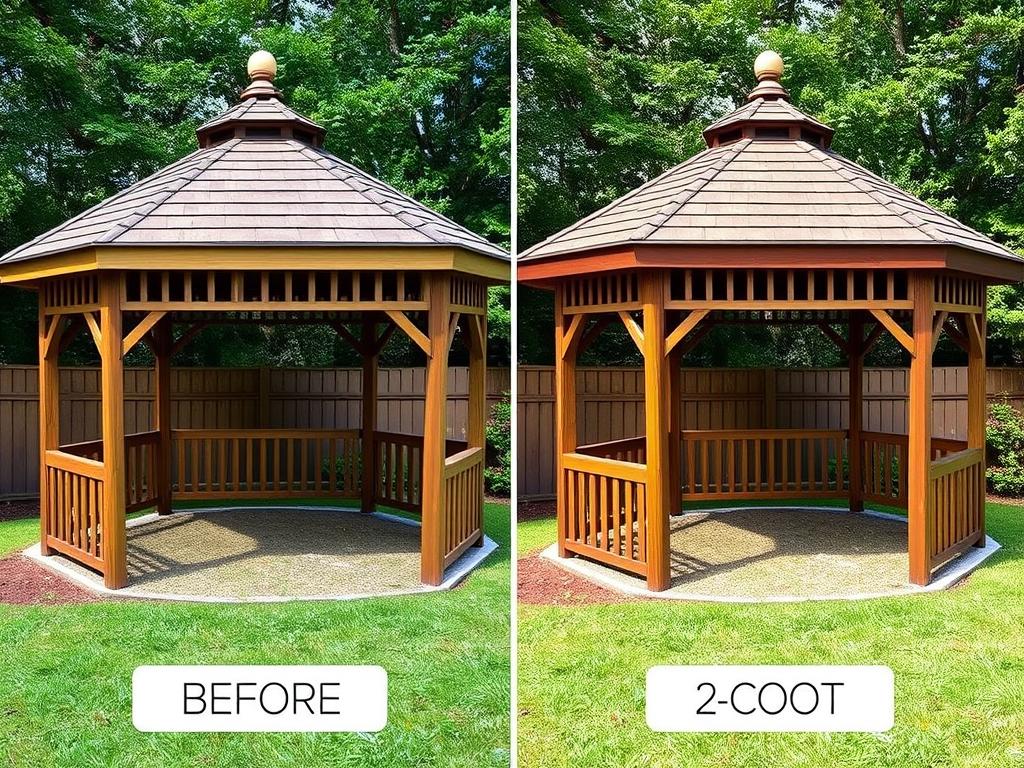 Efekt malowania altany dwiema warstwami lakierobejcy Efekt malowania altany dwiema warstwami lakierobejcy