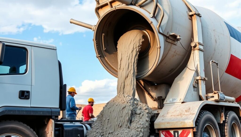 Gruszka betonu podczas rozładunku na placu budowy