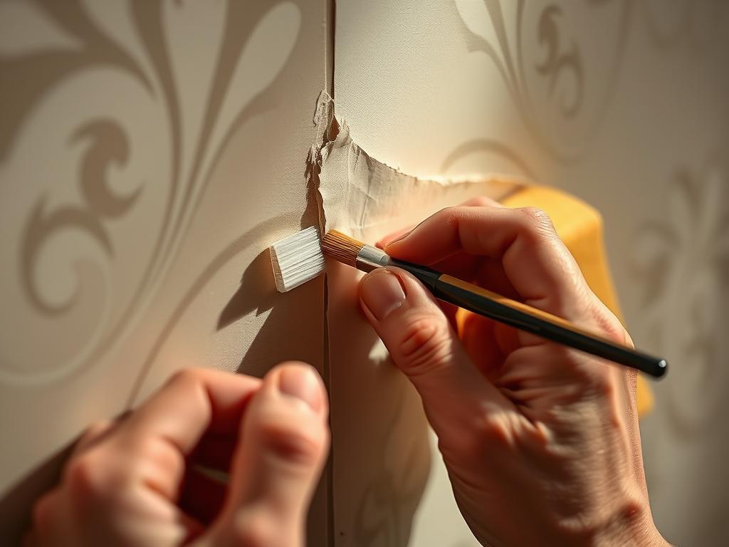 Nakładanie dodatkowego kleju pod odklejającą się krawędź tapety