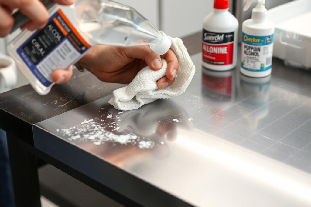 Odtłuszczanie powierzchni blachy przed przyklejeniem styropianu