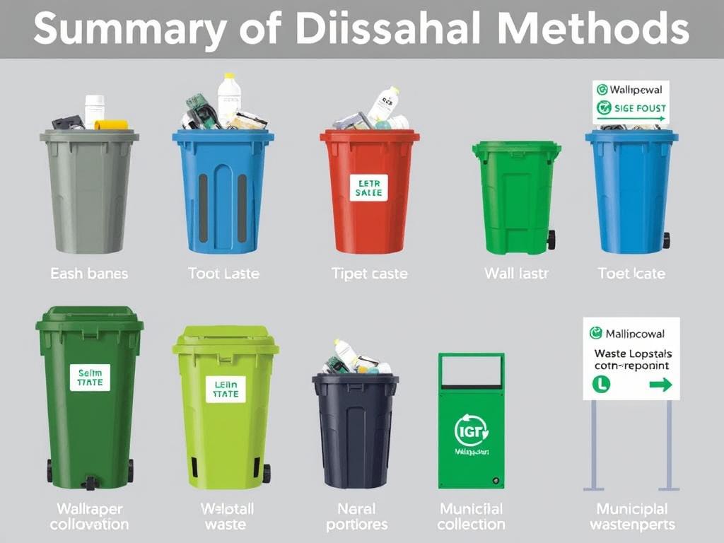 Podsumowanie metod utylizacji tapet - różne pojemniki na odpady i PSZOK