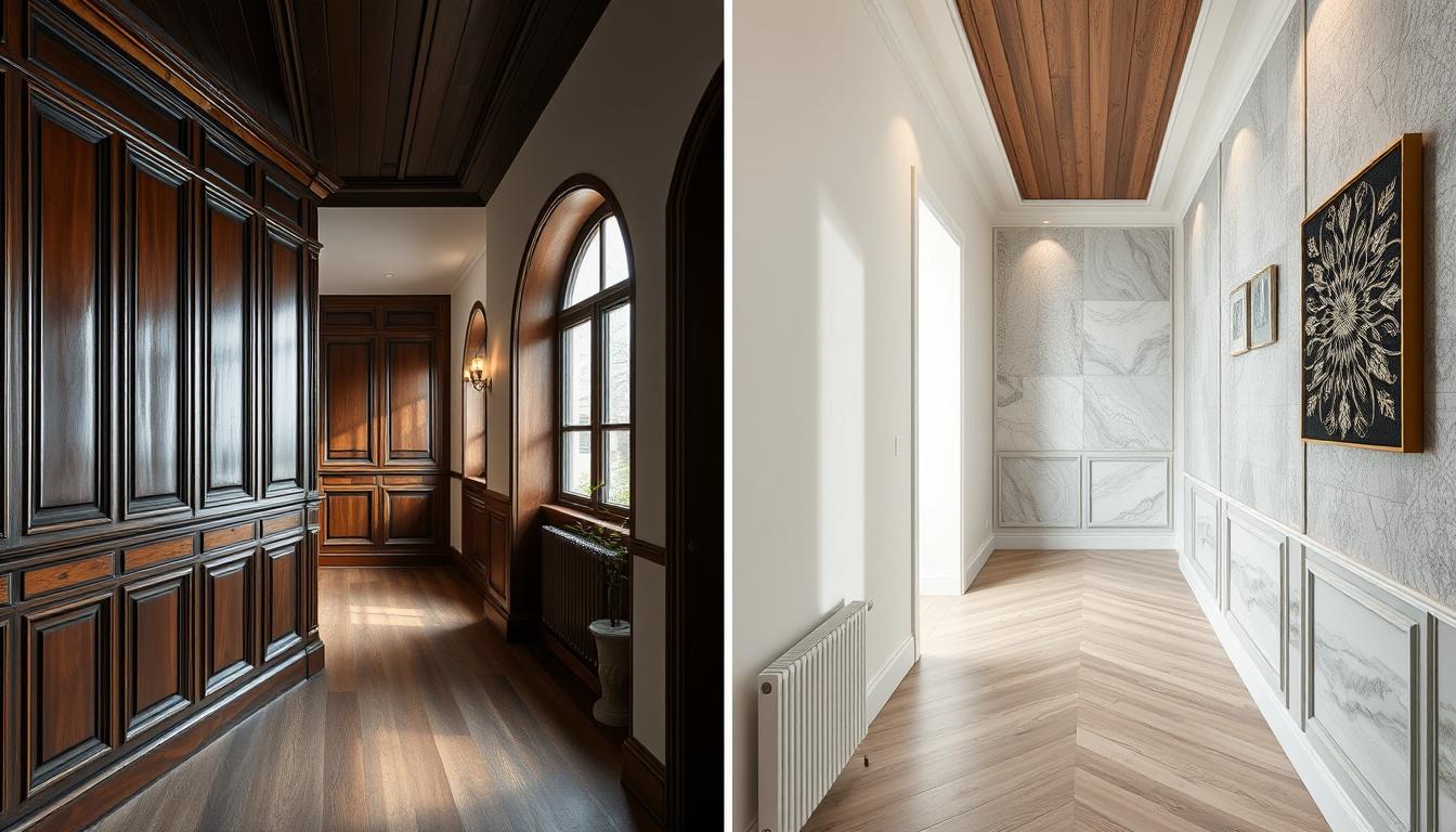 Porównanie tradycyjnej boazerii z nowoczesnymi alternatywami w przedpokoju