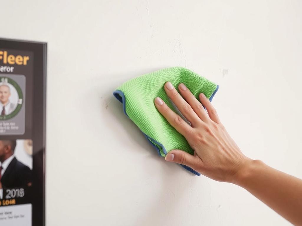 Proces czyszczenia ściany przed powieszeniem plakatu