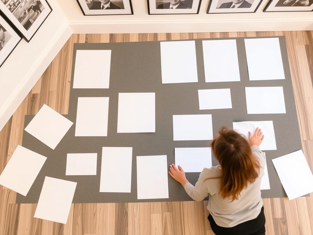 Proces planowania układu plakatów na ścianie