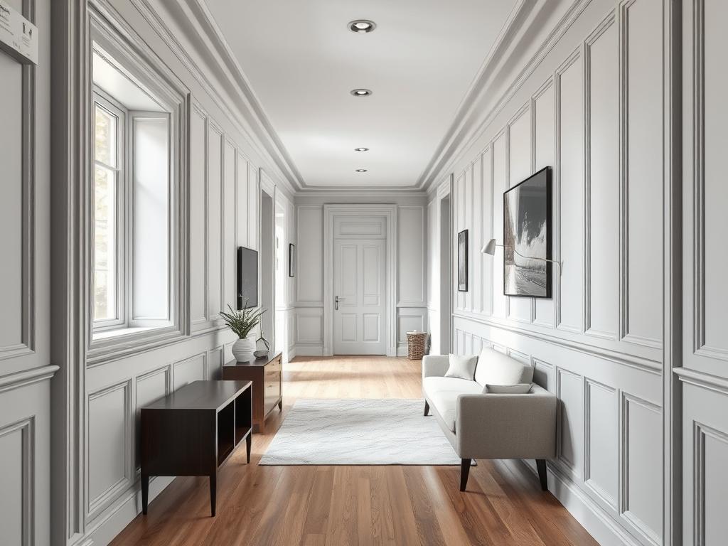 Przedpokój wykończony farbą zmywalną w nowoczesnym stylu zamiast boazerii