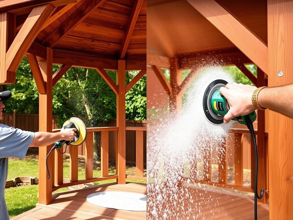 Przygotowanie drewnianej altany do malowania - czyszczenie i szlifowanie Przygotowanie drewnianej altany do malowania - czyszczenie i szlifowanie