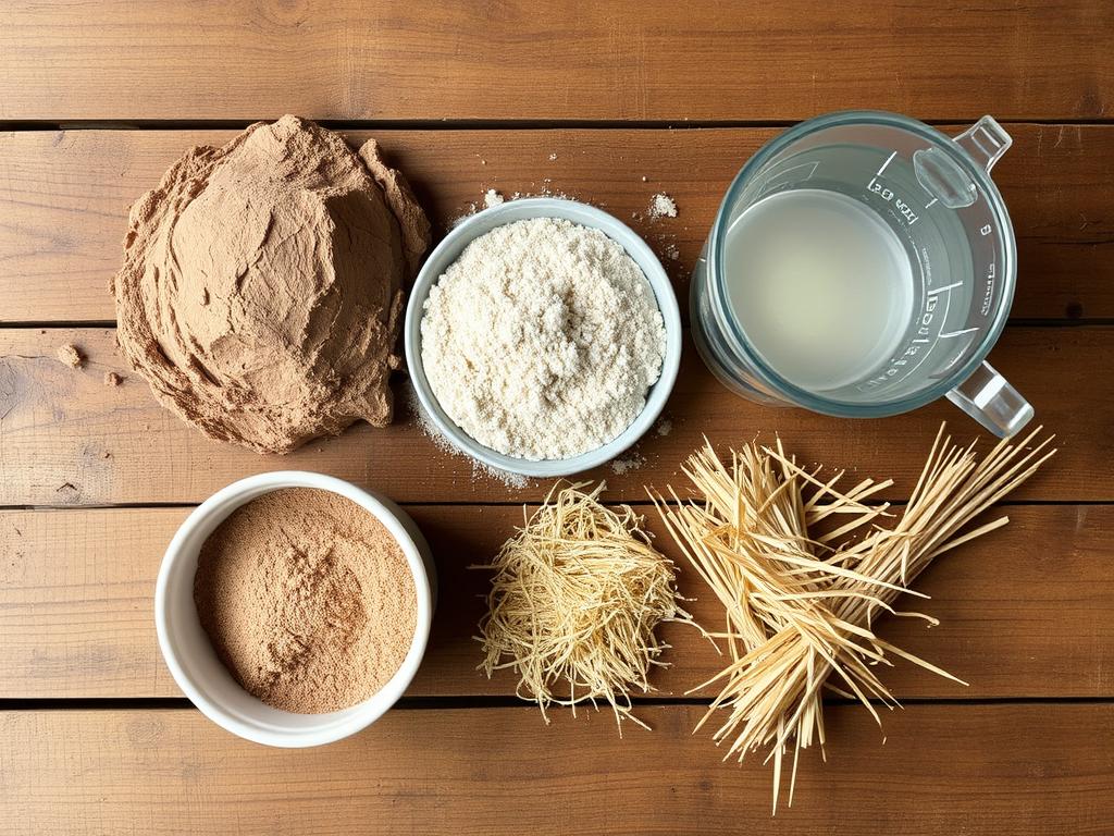 Składniki potrzebne do wykonania tynku glinianego: glina, piasek, woda i dodatki naturalne