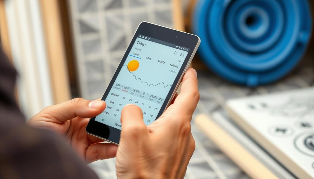 Sprawdzanie prognozy pogody przed rozpoczęciem układania płytek na zewnątrz