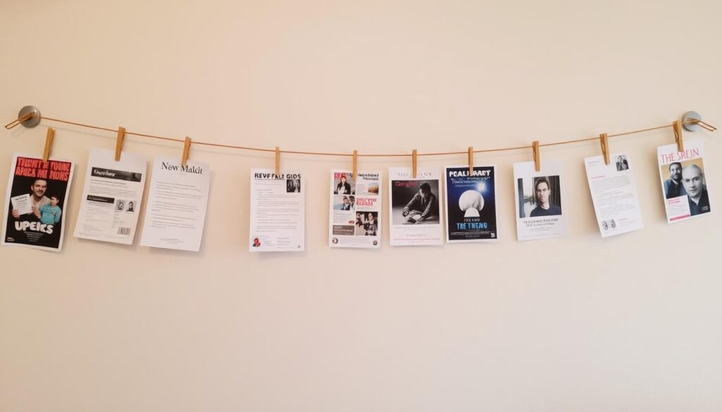 System wieszania plakatów na sznurku z klipsami