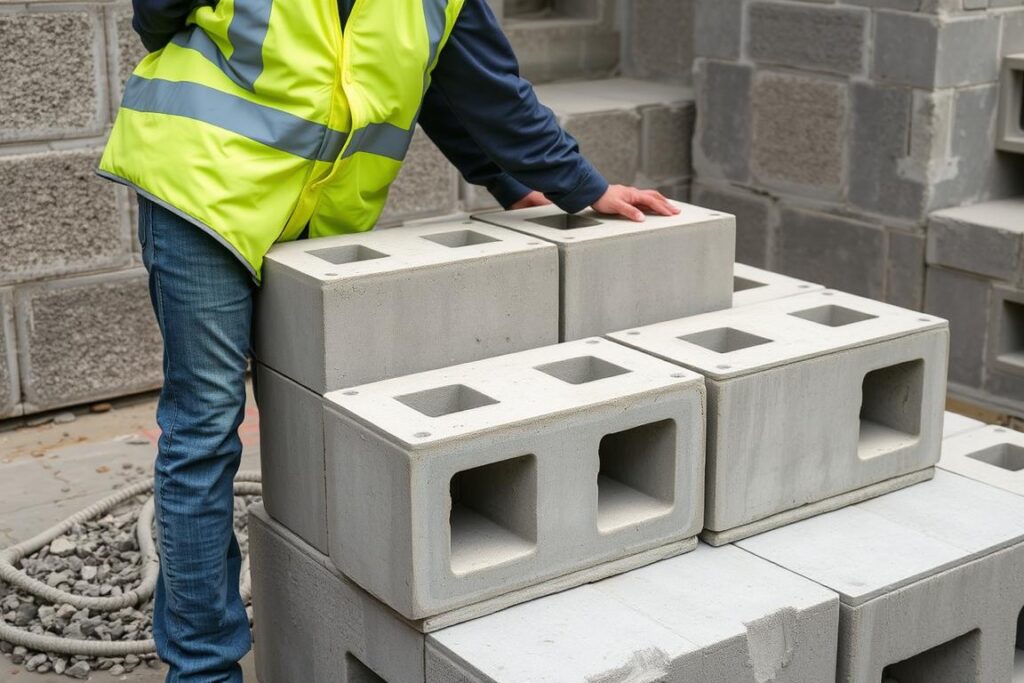 Układanie bloczków z betonu komórkowego na budowie