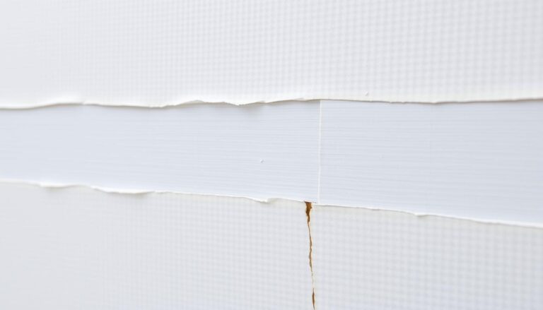 Widoczne łączenia tapety na ścianie z zaznaczonymi problemami