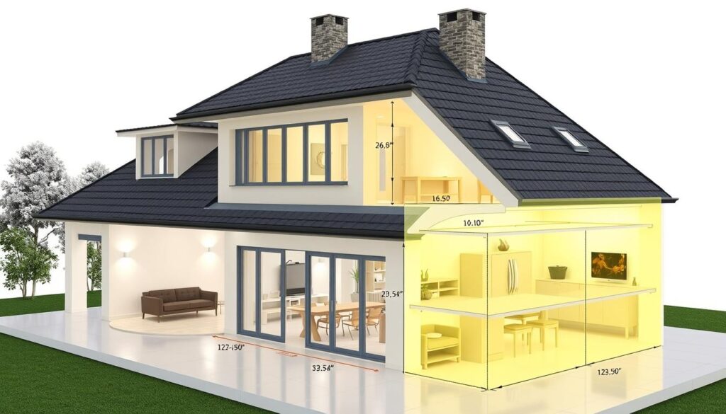 Wizualizacja domu z zaznaczonymi powierzchniami do tynkowania