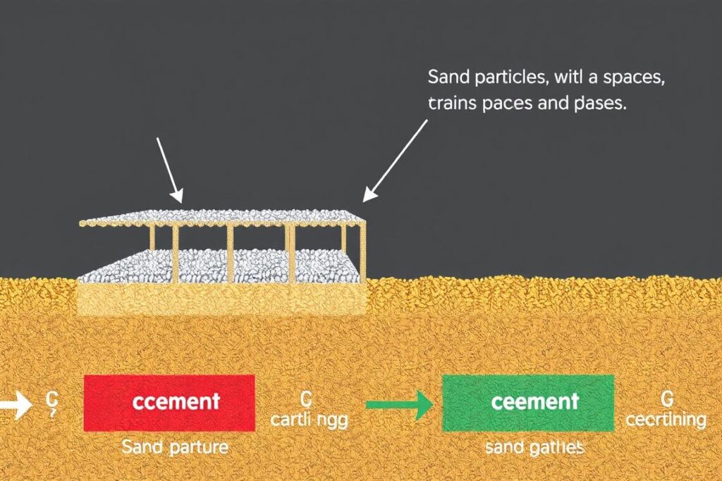 Wizualizacja roli piasku w mieszance cementowej