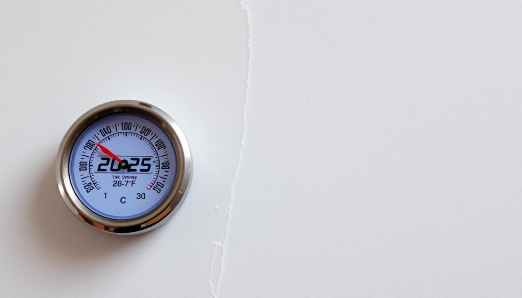 Wpływ temperatury na czas schnięcia gładzi szpachlowej - termometr pokazujący optymalną temperaturę
