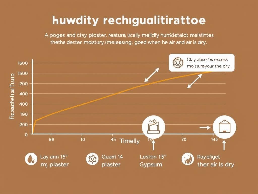 Wykres pokazujący regulację wilgotności przez tynk gliniany w porównaniu do innych materiałów Wykres pokazujący regulację wilgotności przez tynk gliniany w porównaniu do innych materiałów