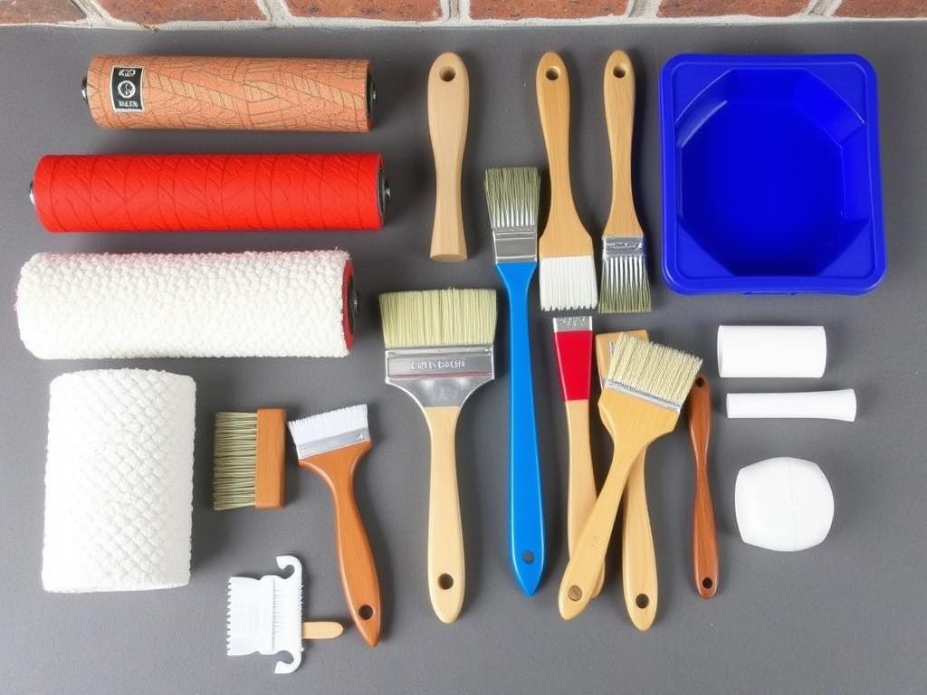 Zestaw narzędzi do malowania komina: wałki, pędzle, kuweta