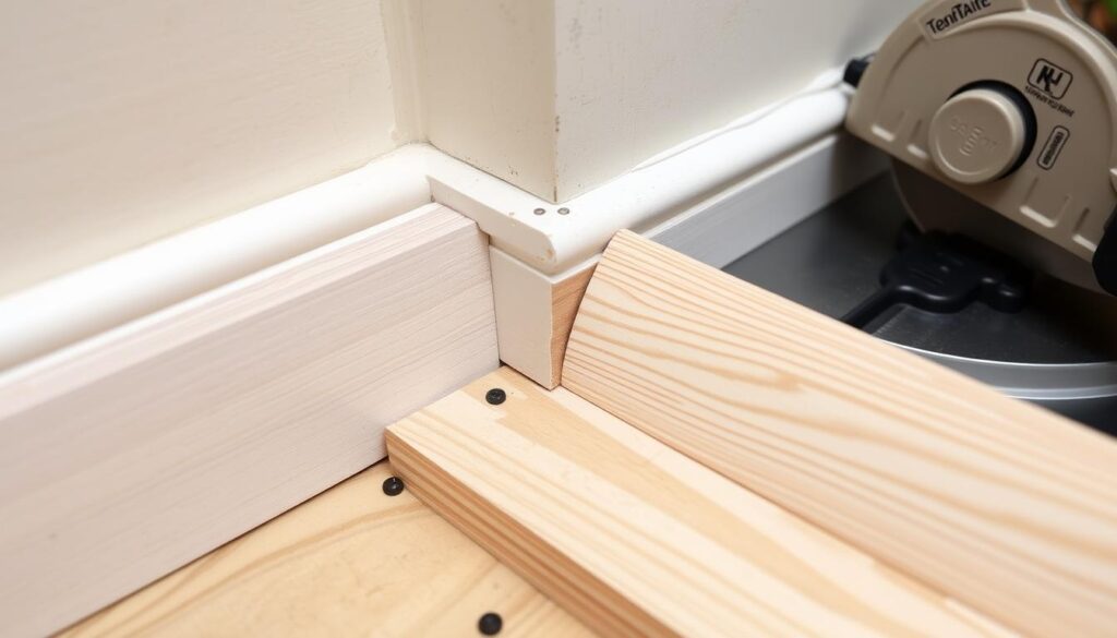 Cięcie listwy przypodłogowej pod kątem 45 stopni dla narożnika wewnętrznego