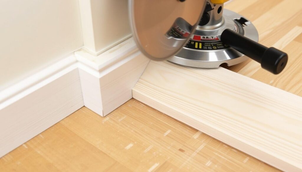 Cięcie listwy przypodłogowej pod kątem 45 stopni dla narożnika zewnętrznego