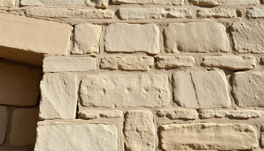 Historyczny budynek z zachowaną oryginalną zaprawą wapienną, pokazujący trwałość tego materiału