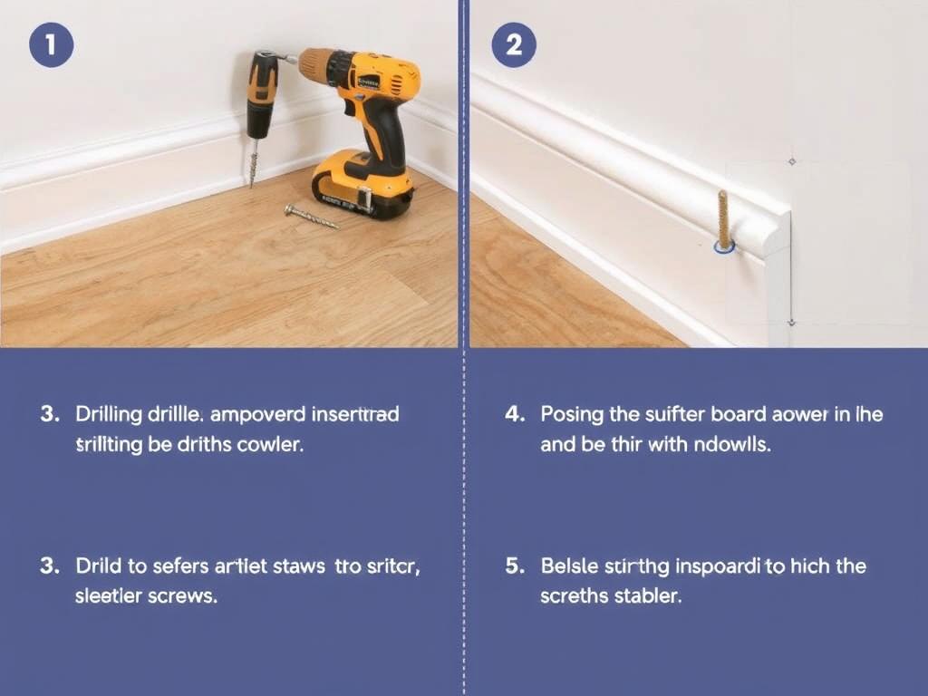 Montaż listwy przypodłogowej przy użyciu kołków i wkrętów