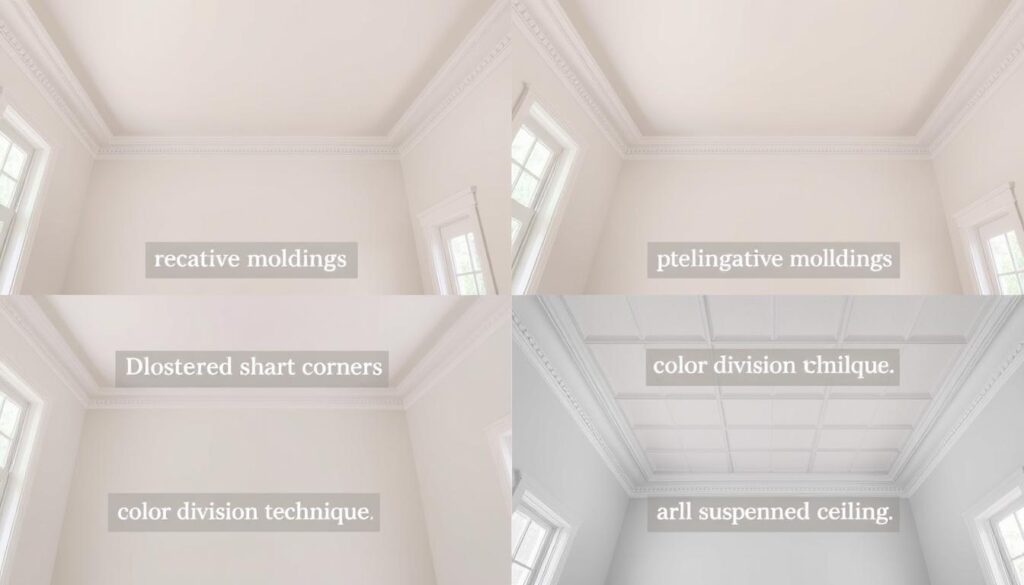 Porównanie różnych metod likwidacji zaokrągleń przy suficie w jednym wnętrzu