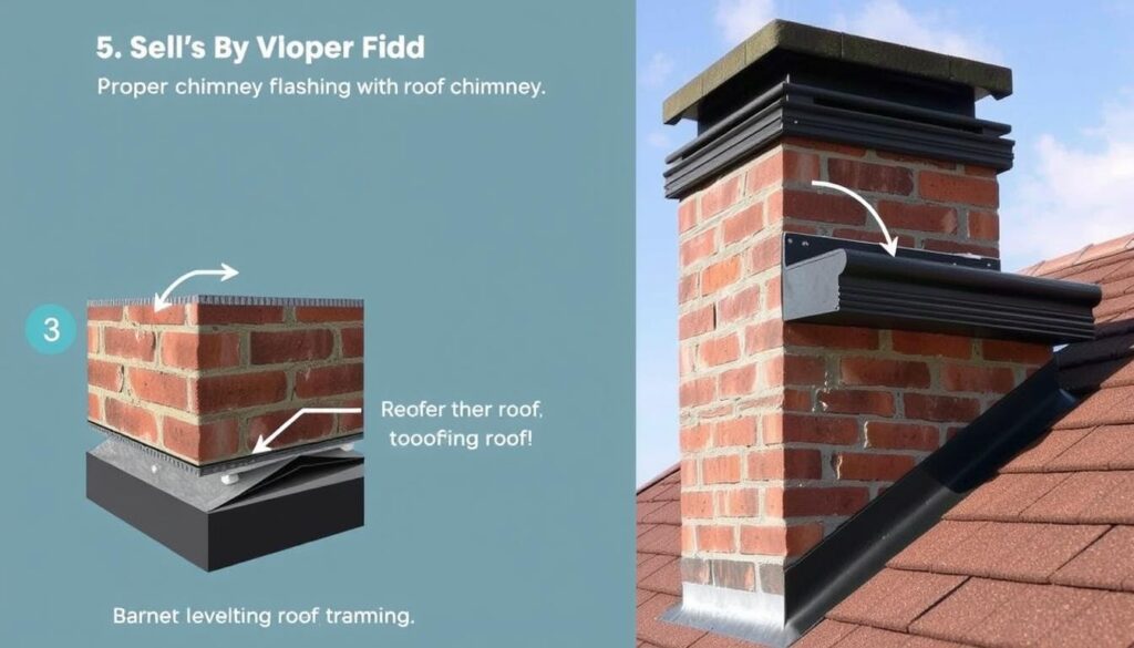 Prawidłowa obróbka komina papą z widocznymi etapami wykonania