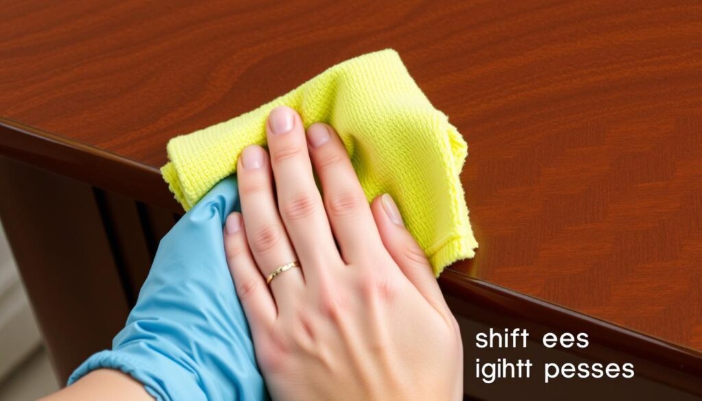 Proces delikatnego czyszczenia lakierowanej powierzchni mebla