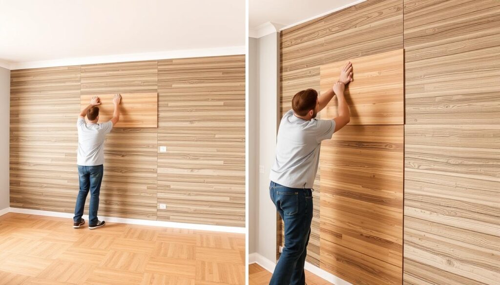 Proces montażu lameli od podłogi do sufitu Proces montażu lameli od podłogi do sufitu