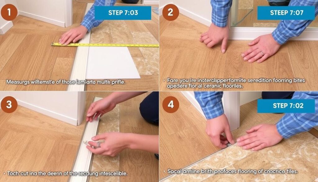 Proces montażu profilu przejściowego między panelami a płytkami