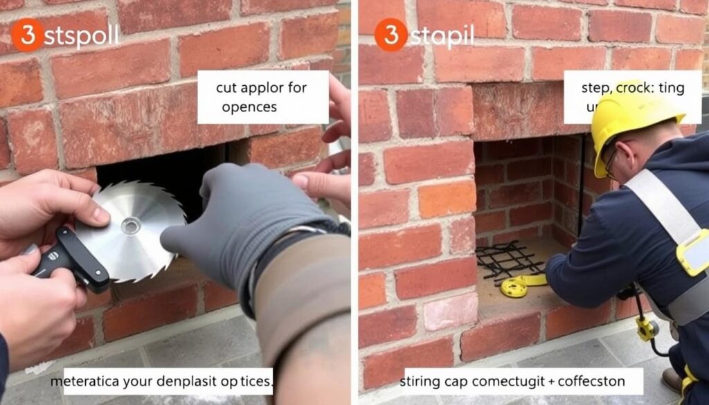 Proces wycinania otworu w kominie z wykorzystaniem profesjonalnych narzędzi