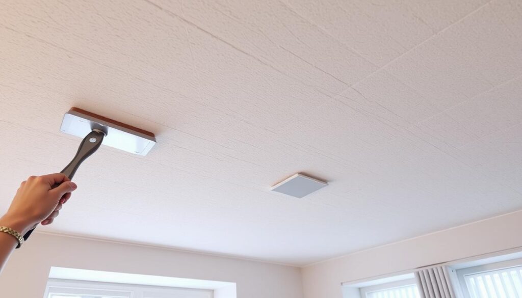 Przygotowanie powierzchni sufitu przed montażem płyt PIR - czyszczenie i wyrównywanie powierzchni Przygotowanie powierzchni sufitu przed montażem płyt PIR - czyszczenie i wyrównywanie powierzchni