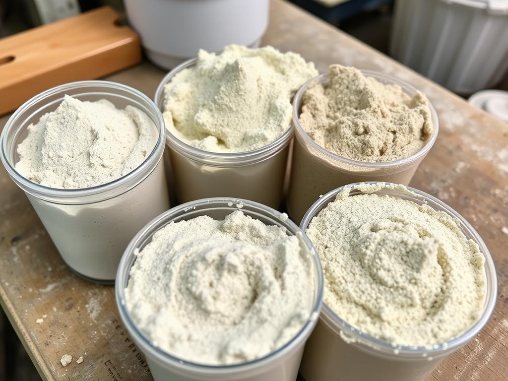 Różne proporcje wapna i cementu w zaprawie murarskiej, pokazujące różnice w konsystencji