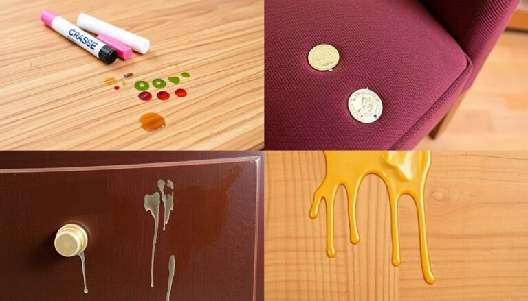 Różne rodzaje plam na meblach - marker, tłuszcz, klej i wosk