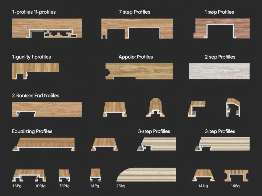 Różne rodzaje profili przejściowych do łączenia paneli z płytkami