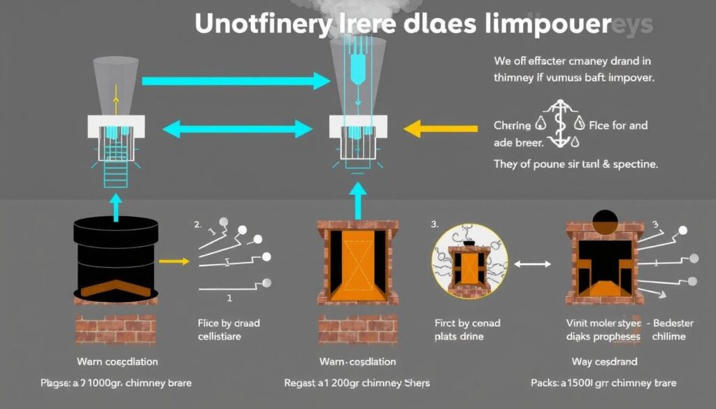 Schemat działania różnych typów nasad kominowych poprawiających ciąg