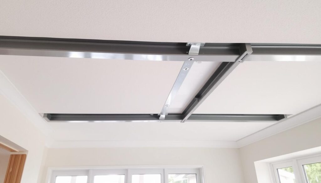 Wykończenie powierzchni sufitu po montażu płyt PIR - montaż stelaża pod płyty gipsowo-kartonowe Wykończenie powierzchni sufitu po montażu płyt PIR - montaż stelaża pod płyty gipsowo-kartonowe