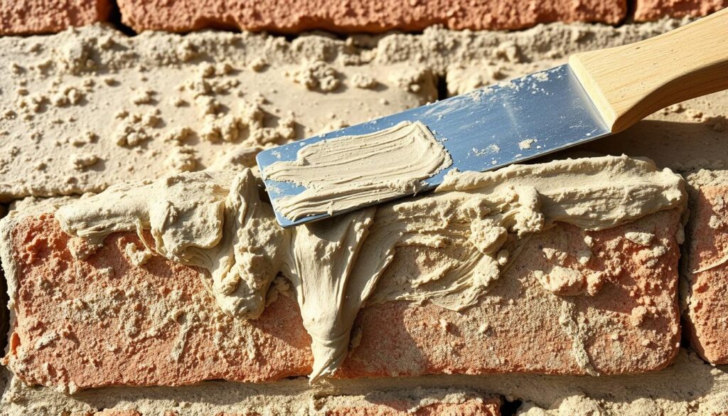 Zaprawa murarska z wapnem hydratyzowanym nakładana na cegły, pokazująca plastyczność i urabialność