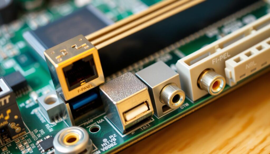 Złącza front panelu na płycie głównej z oznaczeniami