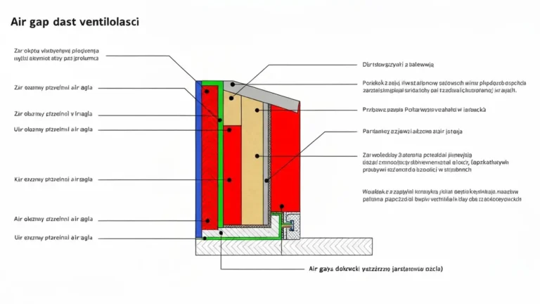 Przekrój poprzeczny dachu skośnego z widoczną warstwą termoizolacji, membraną paroizolacyjną i szczeliną wentylacyjną