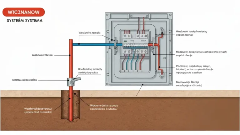 Schemat uziemienia instalacji elektrycznej w domu - elektroda, przewód uziemiający i zacisk w rozdzielni