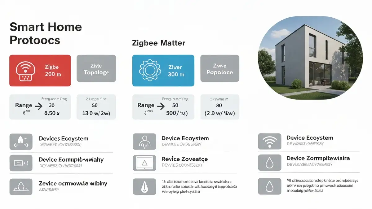 Porównanie protokołów smart home: Zigbee vs Matter vs Z-Wave - diagramy sieci, częstotliwości i zasięgu